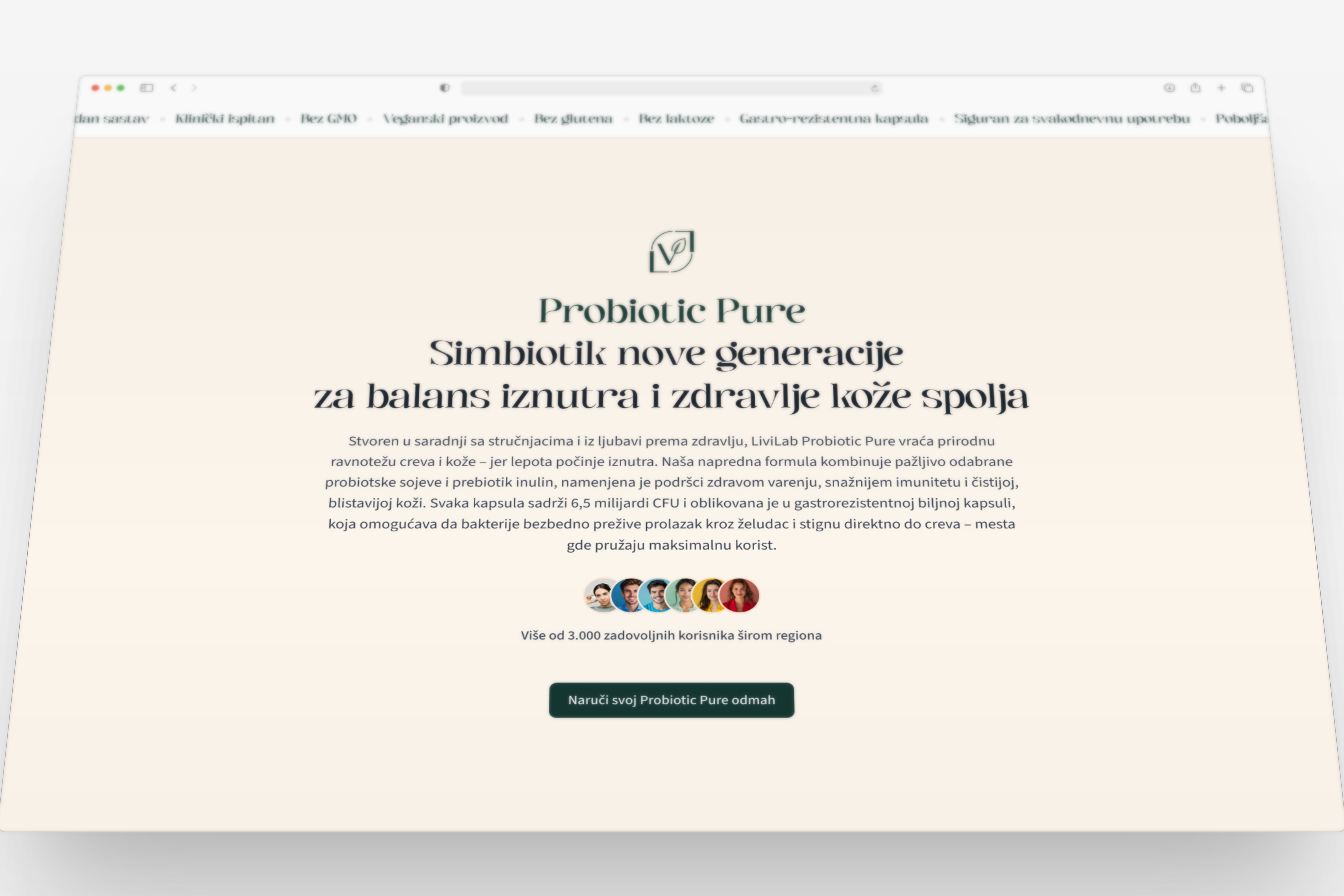 Prezentacija dizajna sadržajne stranice webshop-a za LiviLab