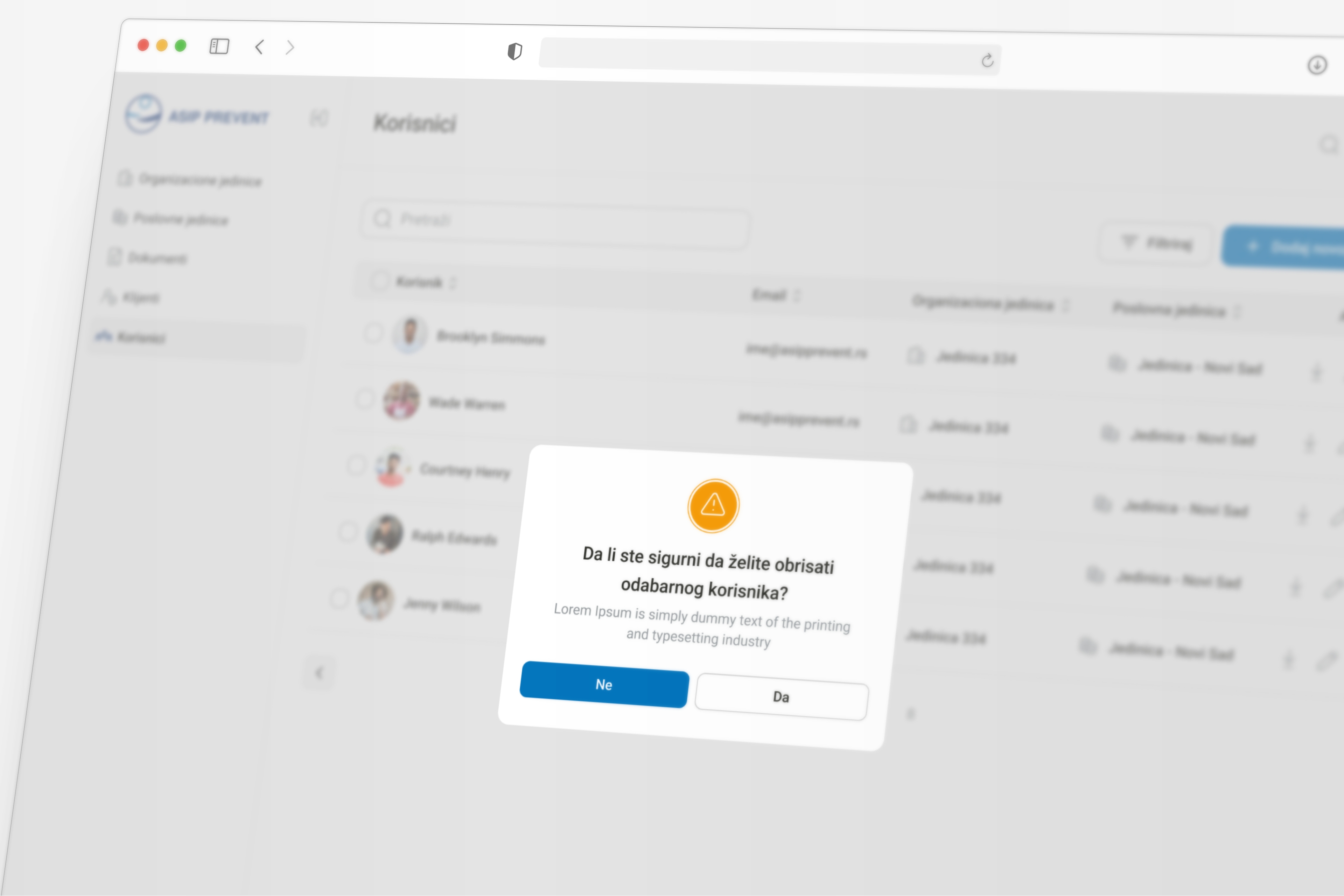 Prezentacija dizajna popup-a SaaS platforme za Asip prevent