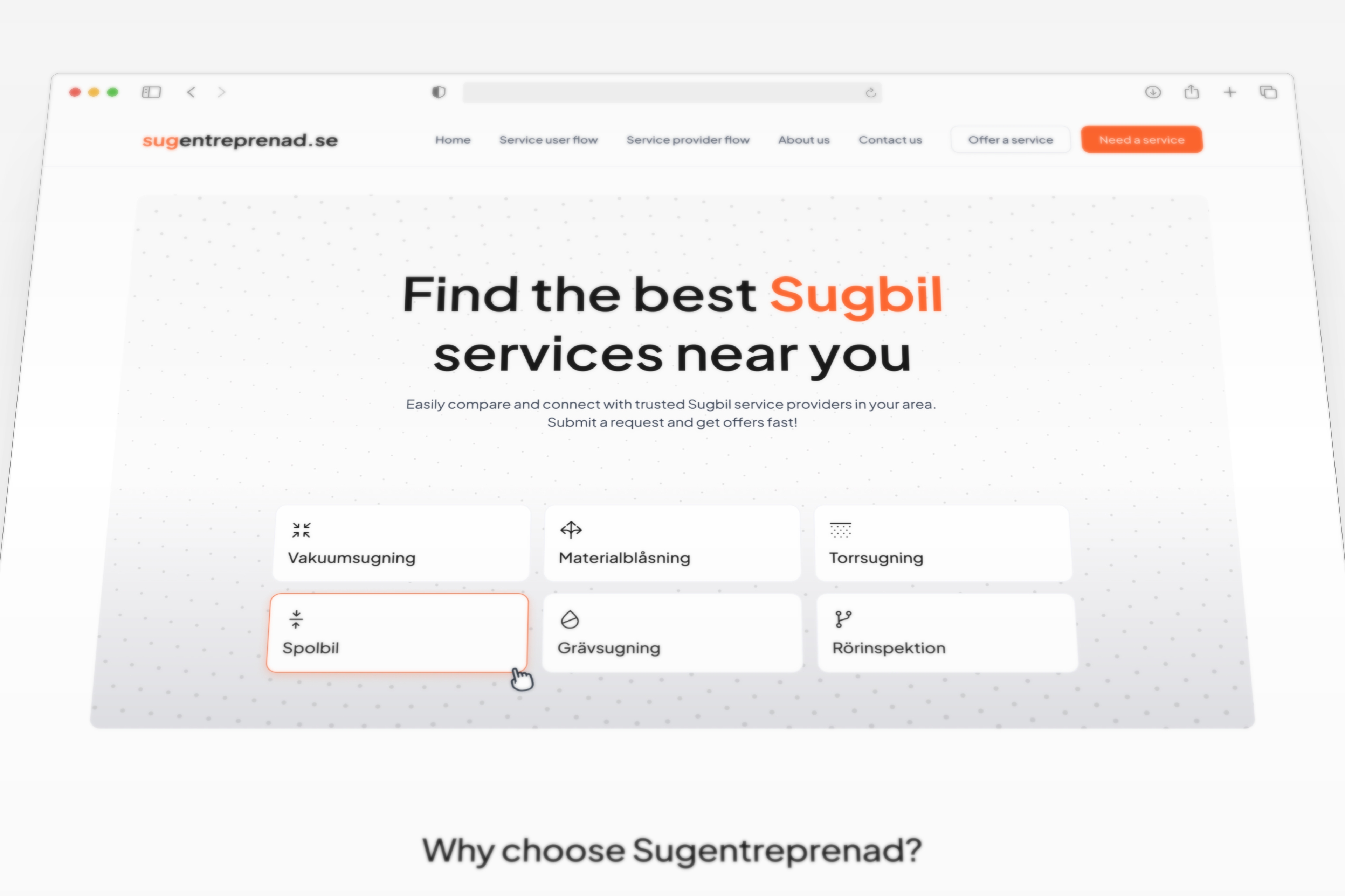 Prezentacija dizajna početne stranice web stranice za Sugentreprenad.se