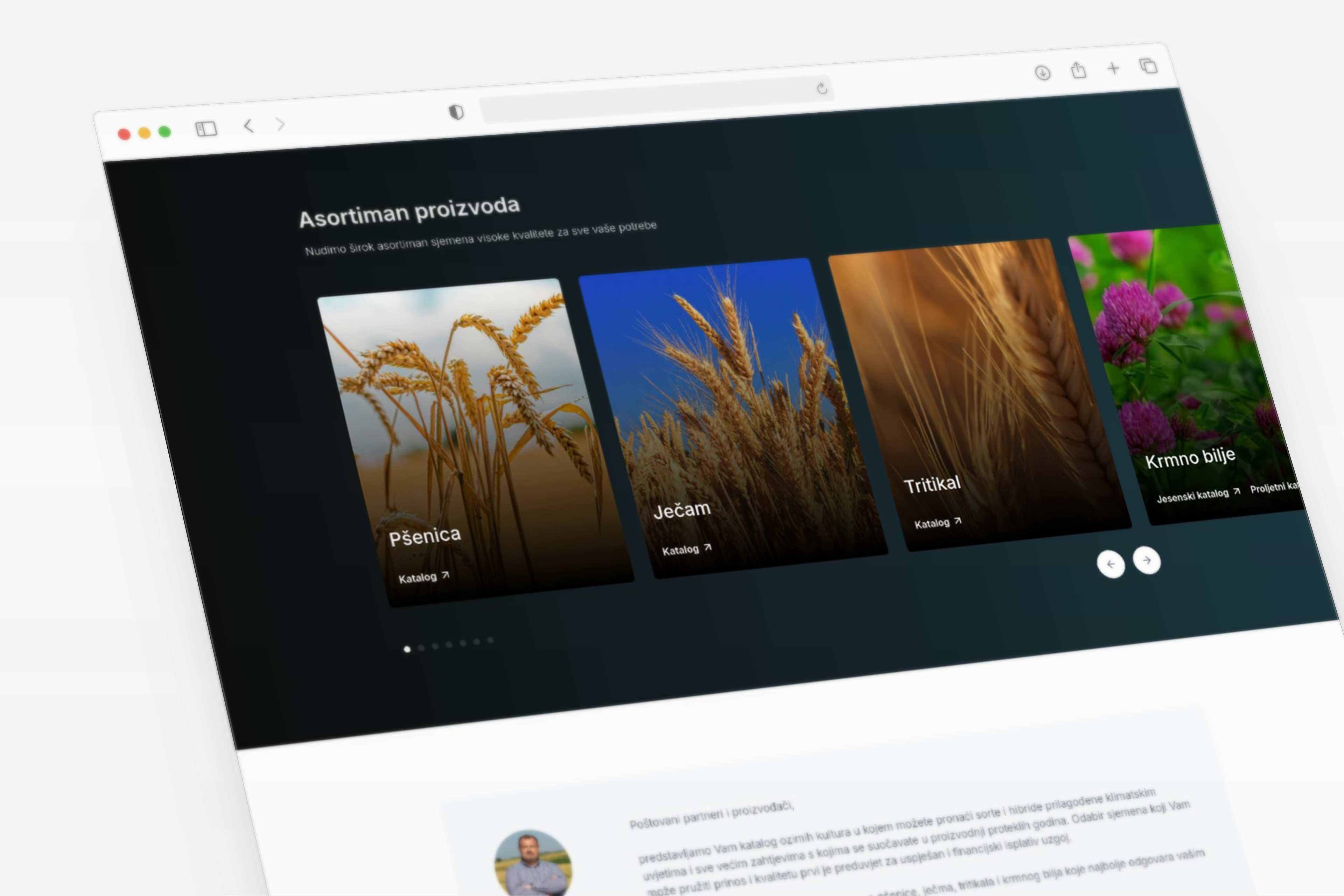 Prezentacija dizajna sekcije asortimana web stranice Cerera Agro