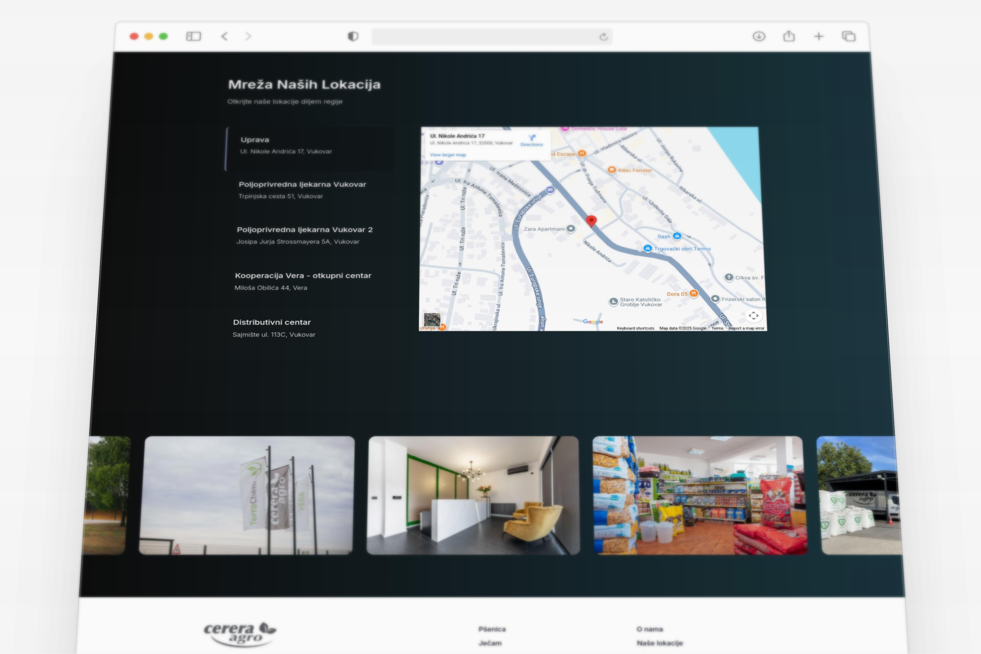 Prezentacija dizajna sekcije naše lokacije web stranice Cerera Agro