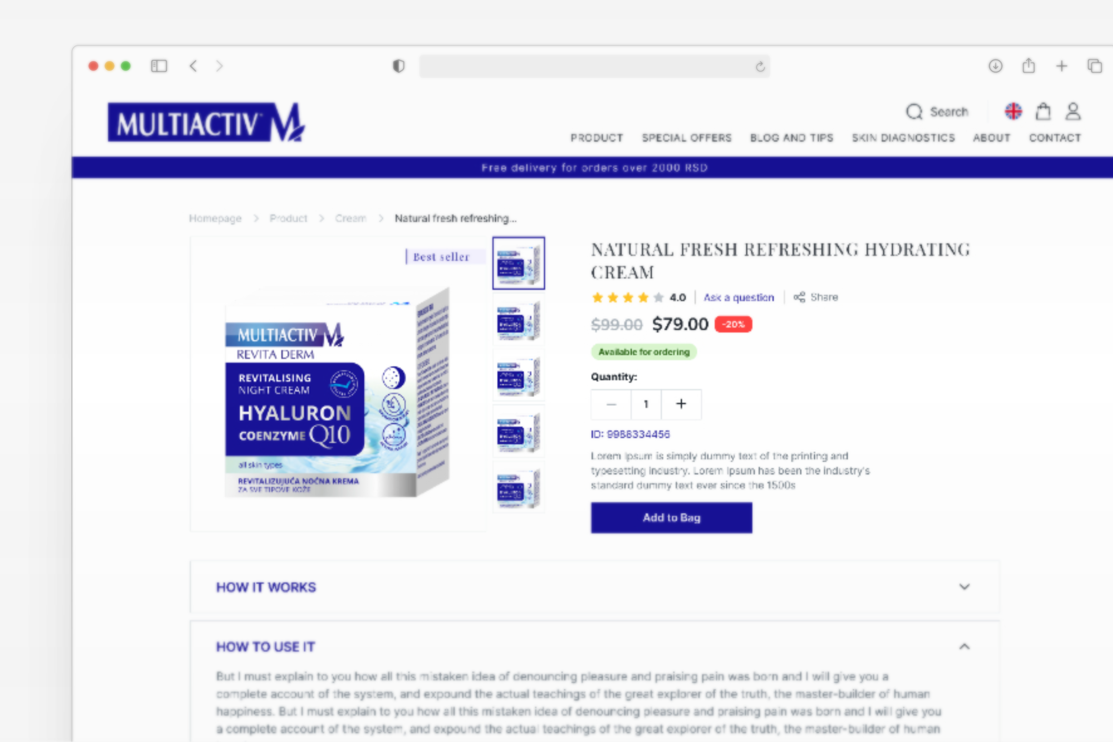 Prezentacija dizajna stranice proizvoda webshop-a za Multiactiv