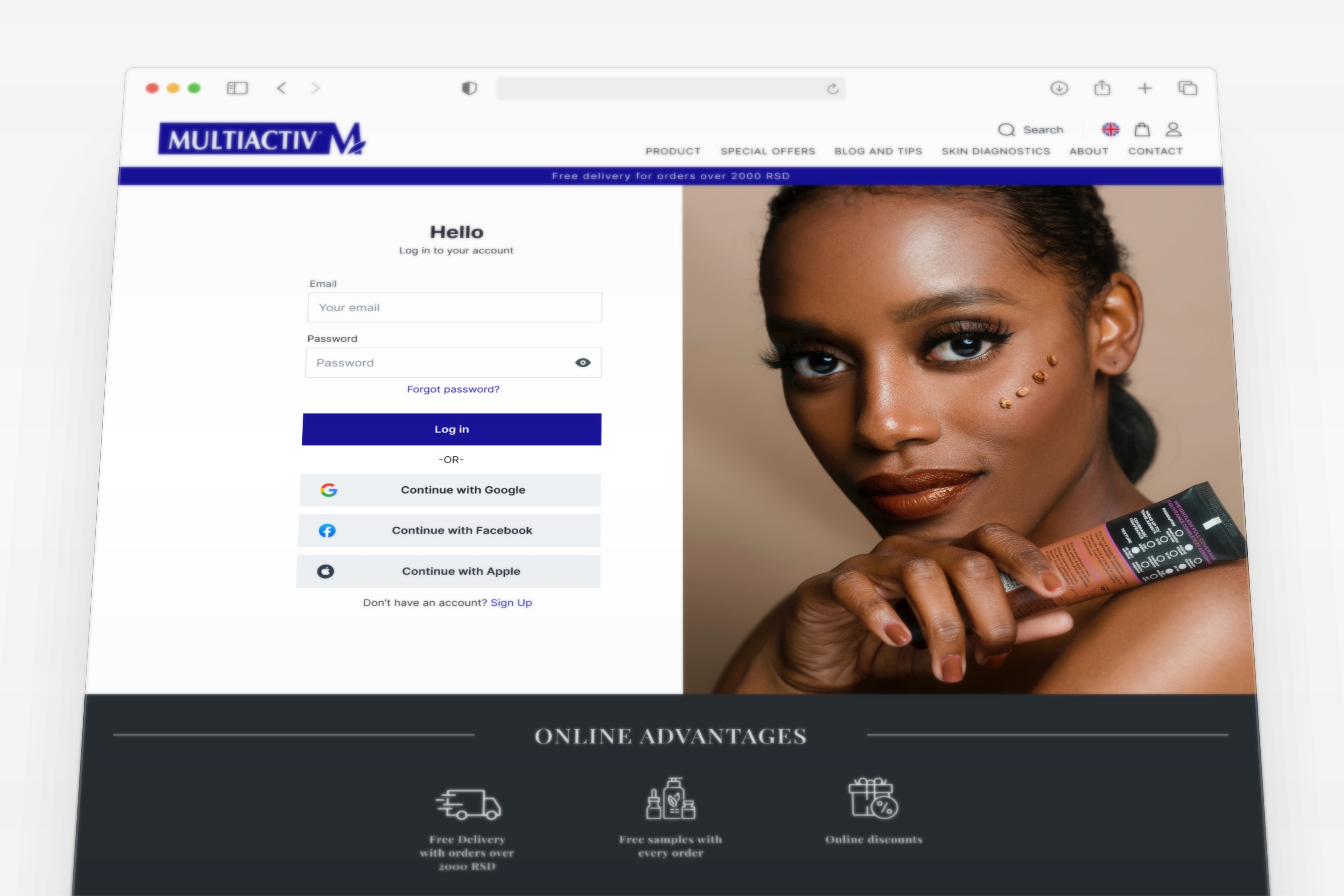 Prezentacija dizajna login stranice webshop-a za Multiactiv